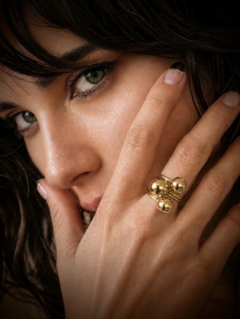 18K Gold Plated Sphere Cluster Statement Ring Sculptural Molten Chunky Size 8